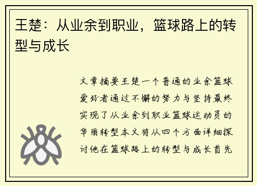 王楚：从业余到职业，篮球路上的转型与成长